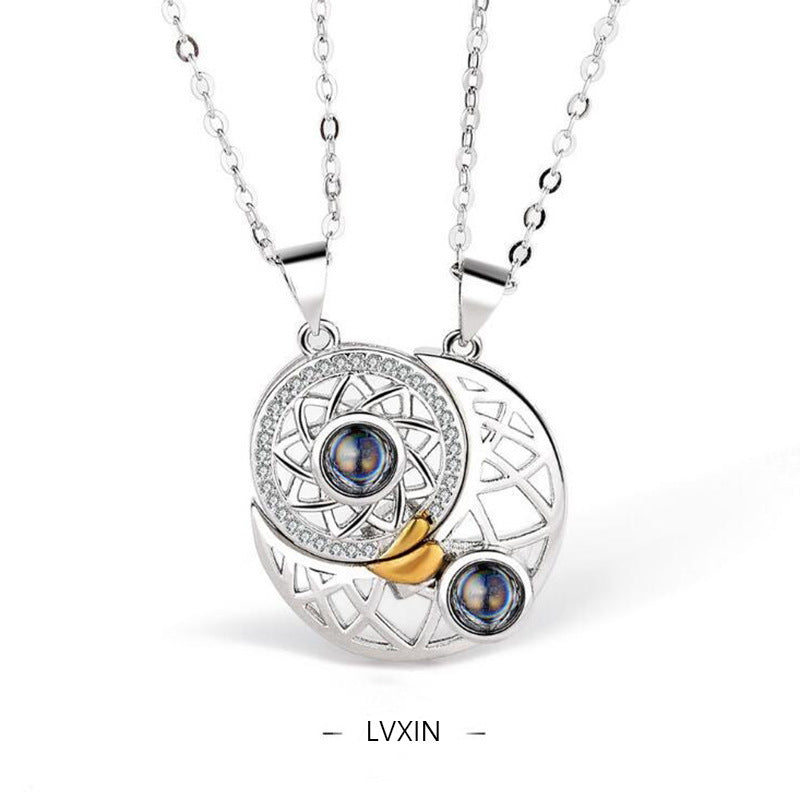 Wholesale Love Sun and Moon Camera Couple Projection Pair of Pendant Magnet Constellation Clavicle Necklaces